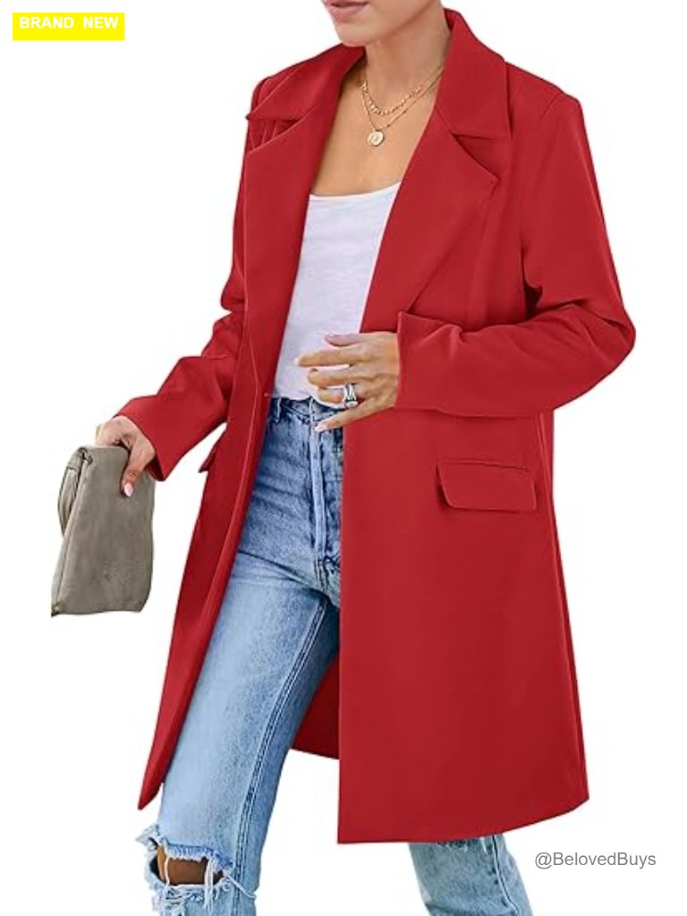 Long Sleeve Lapel Pockets Loose Fit Work Blazer